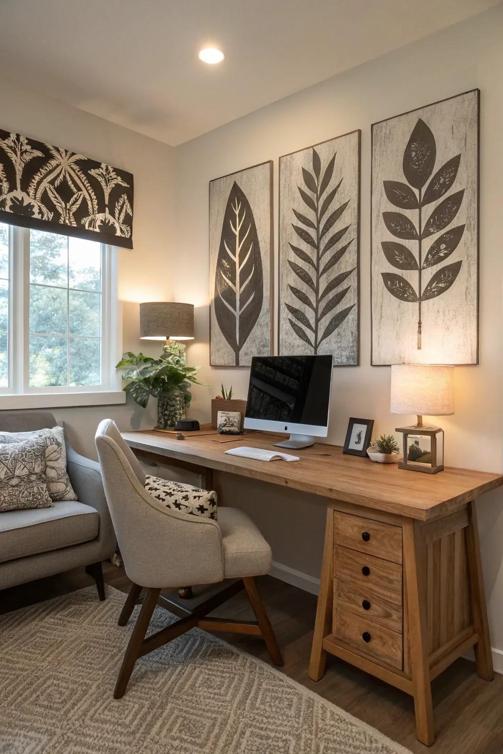 Nature-inspired botanical outlines usher the outdoors in.