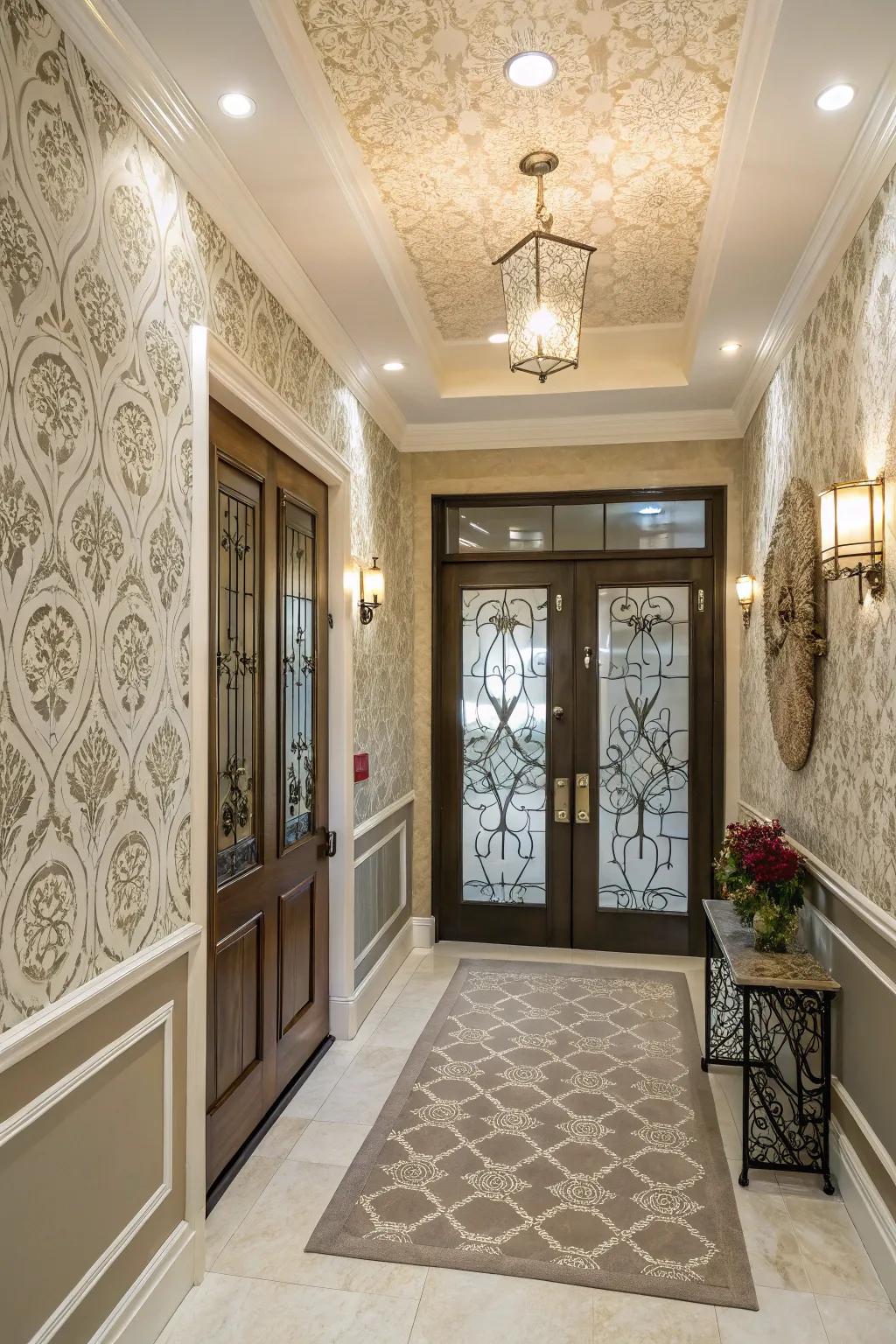 Faux wallpaper effects provide chic and intricate designs.