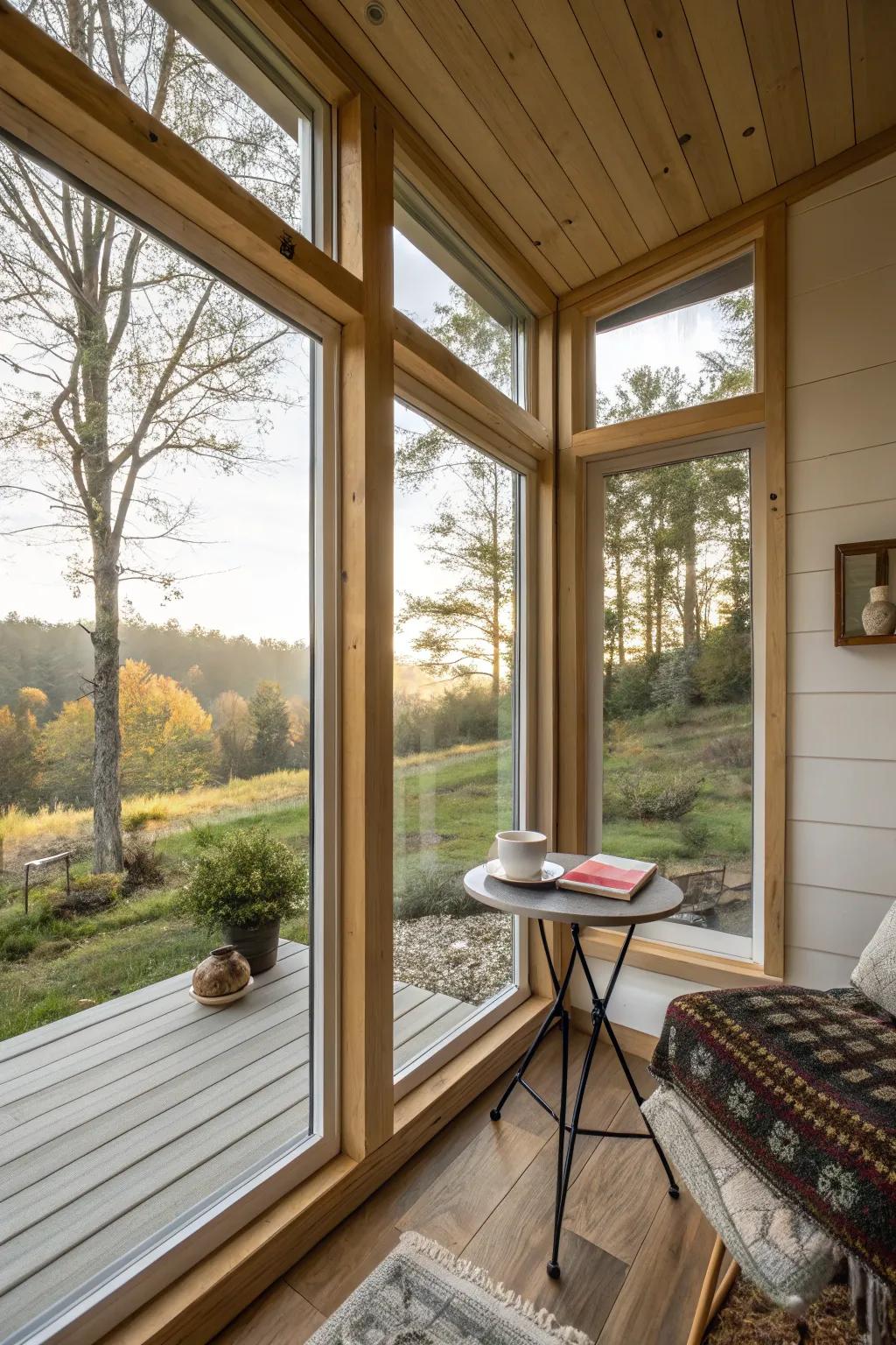 Corner windows enhance the brightness of a space originating from various directions.