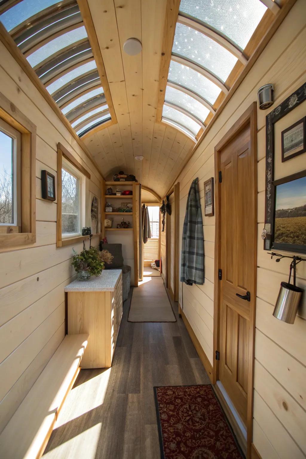 Tubular skylights bring sunshine to spaces that lack windows.