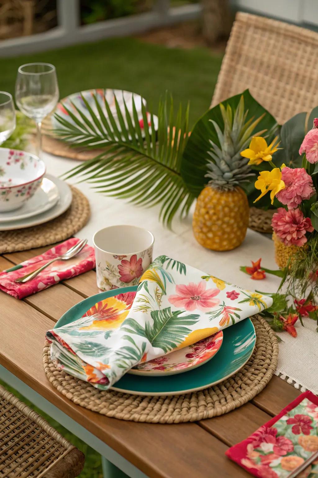 Table settings to bring the luau fun to your Christmas dinner.