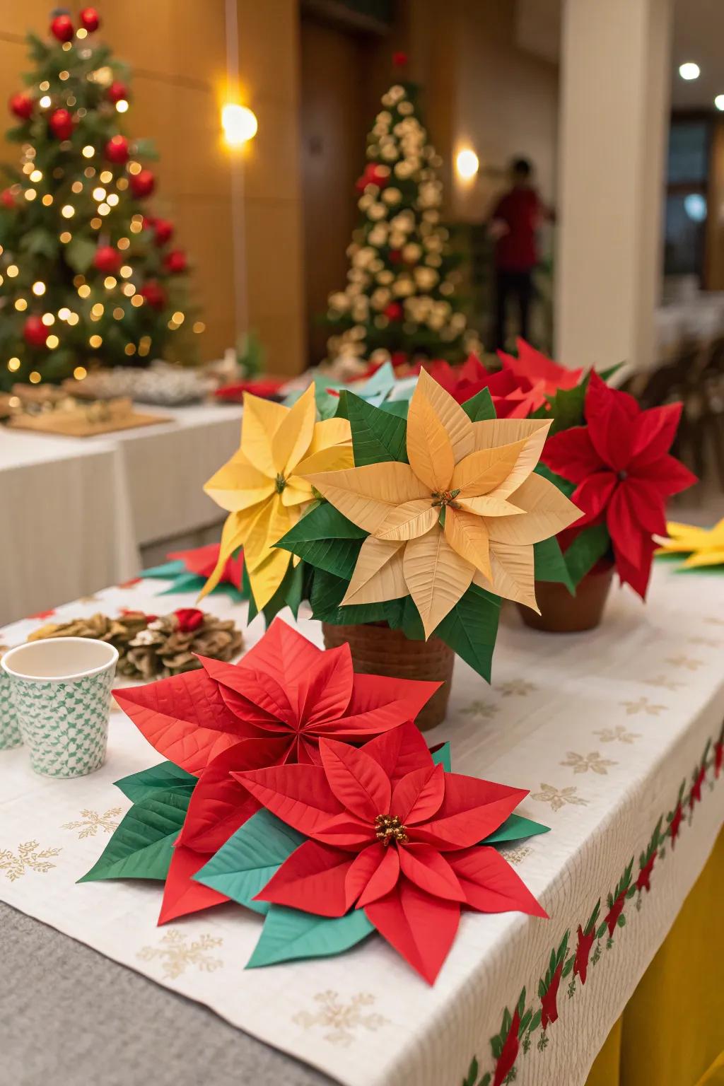 Handmade origami poinsettias to add a personalized touch to your tropical Christmas.