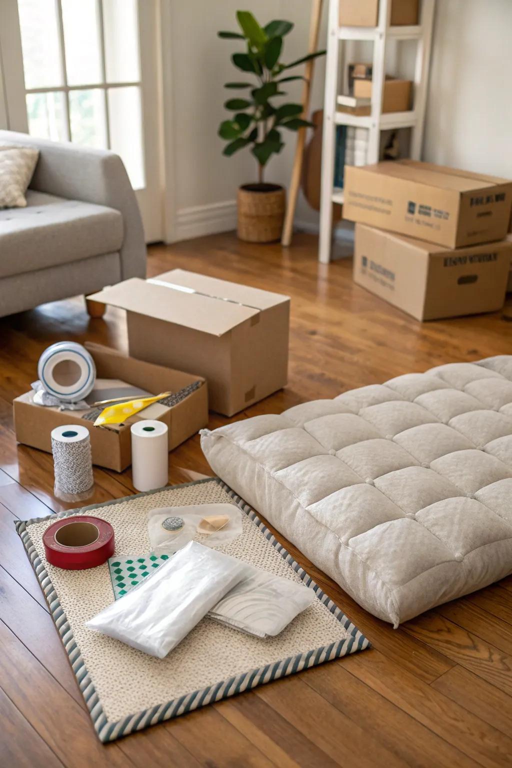 A cushion mat ensures comfort during long packing sessions.