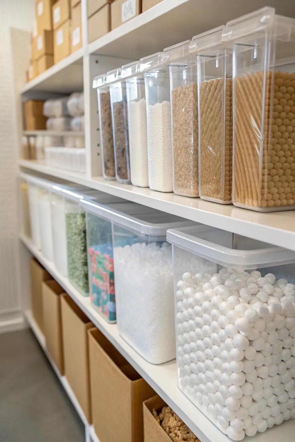 Clear containers help keep your packing station organized and efficient.