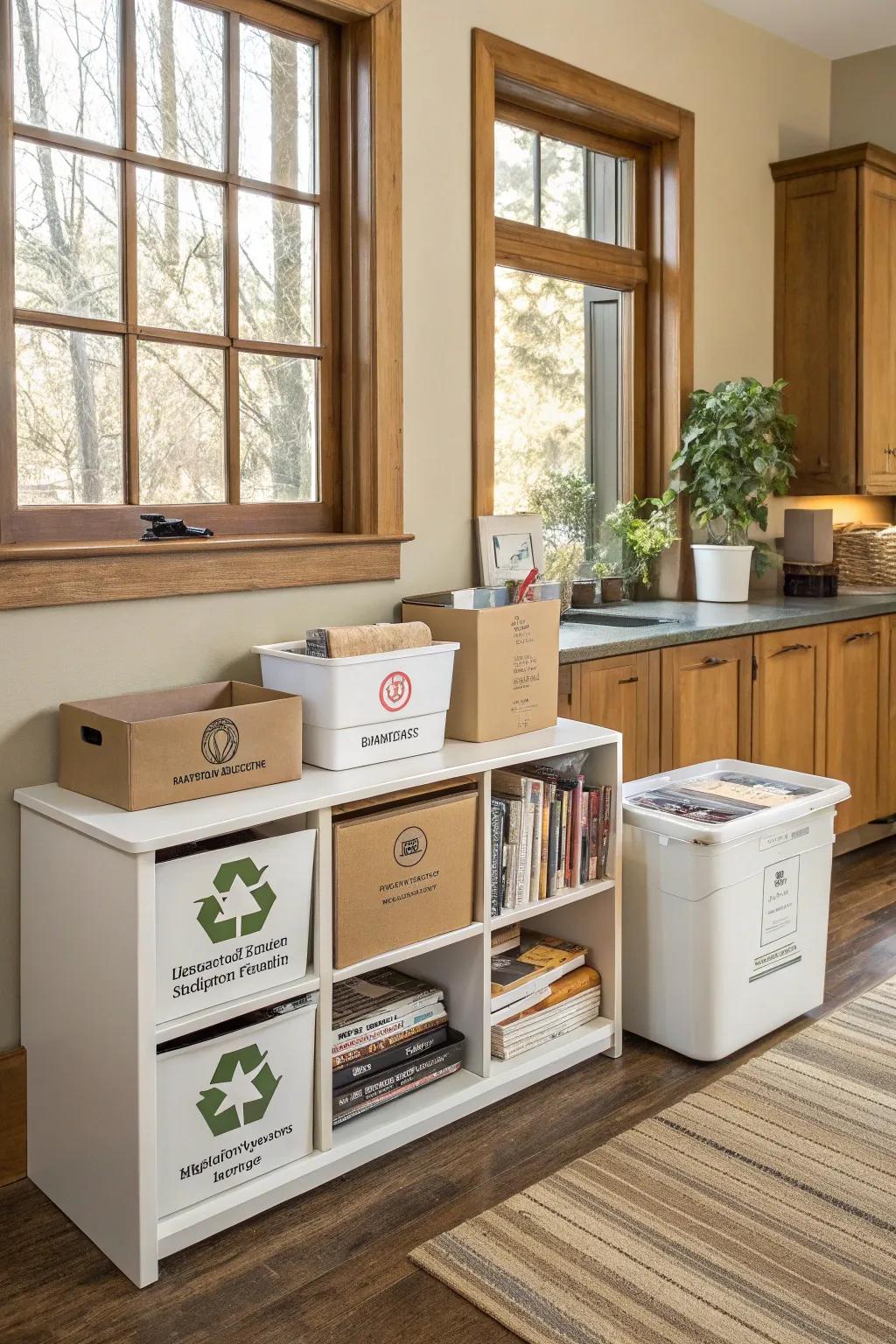 Keep your packing station tidy with an integrated recycling bin.