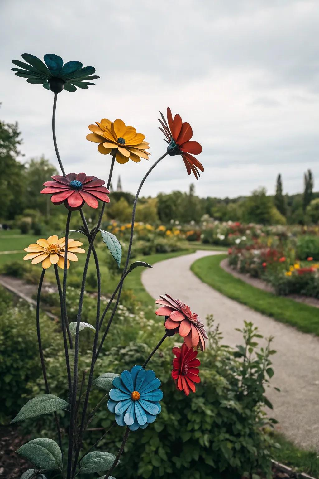 Vibrant metal blossoms deliver perpetual blooms.