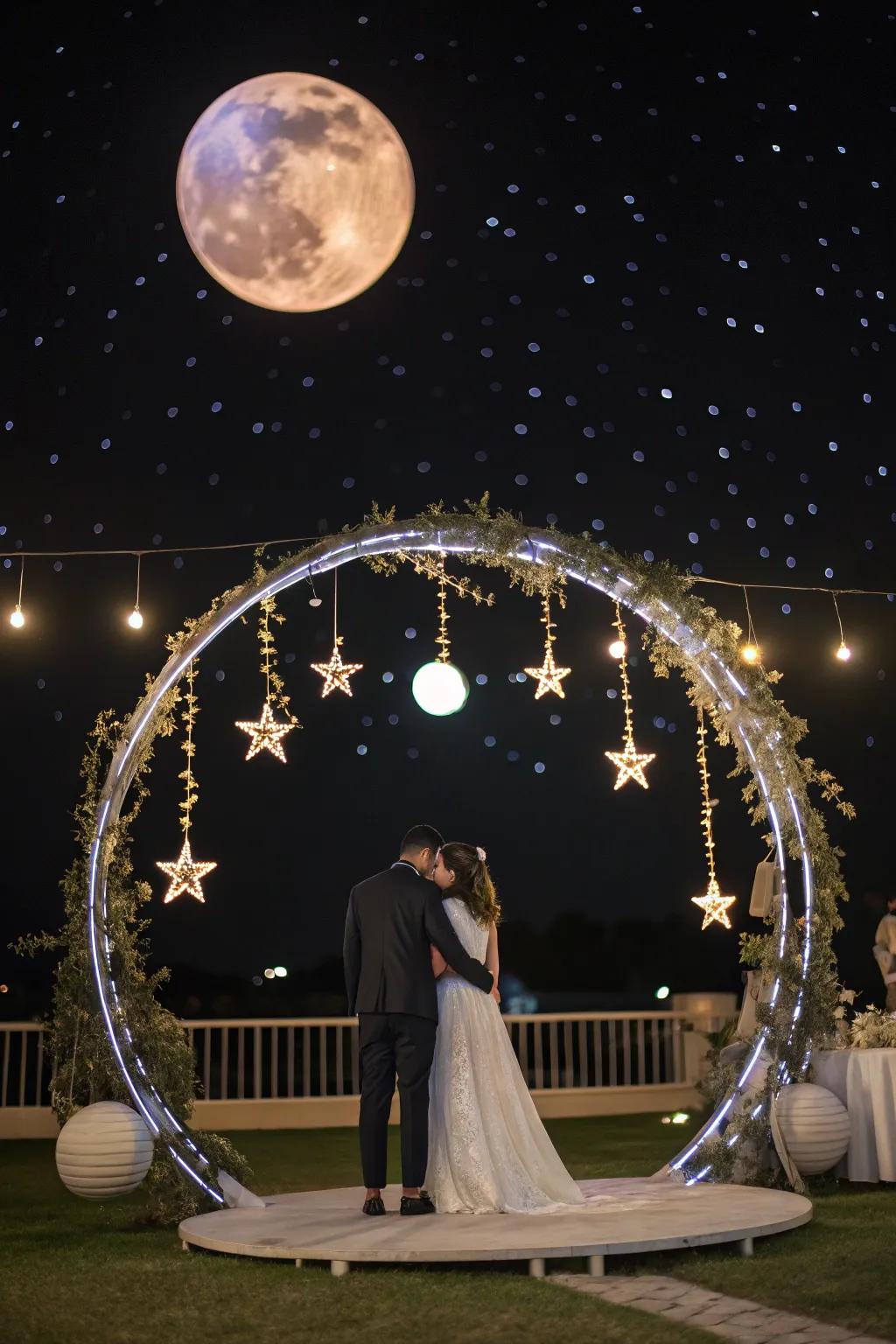 A celestial circle arch with star and moon embellishments.