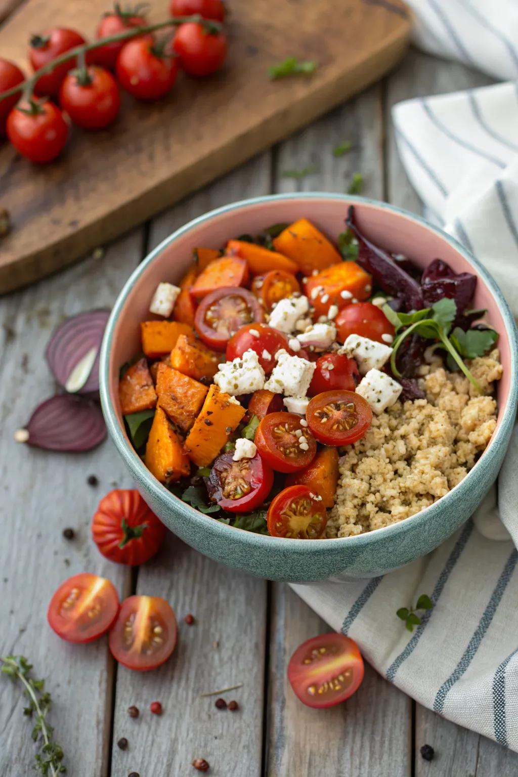 A radiant quinoa garden bowl, the perfect choice for a nourishing lunch.