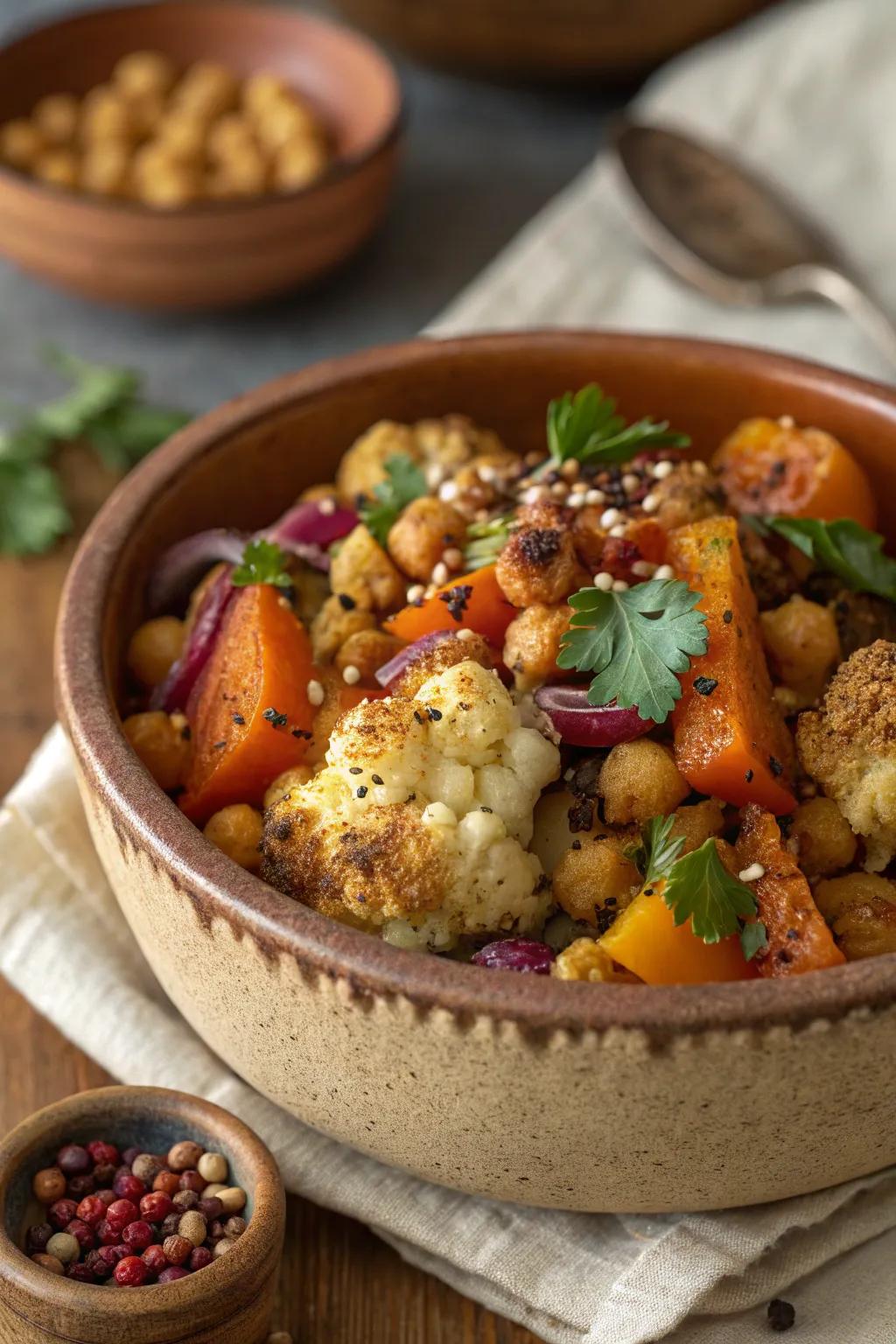 A hearty spice route cauliflower bowl.
