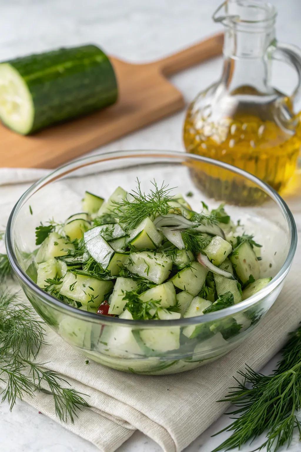 A light and crisp cool breeze cucumber salad.