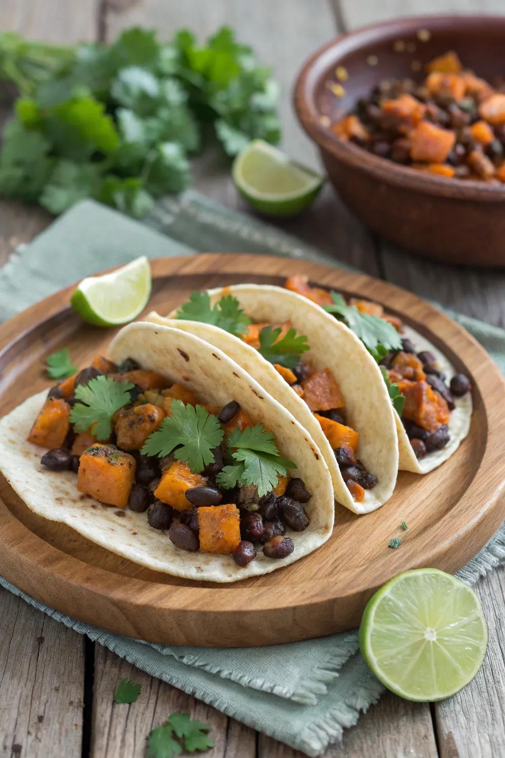 Hearty and satisfying sweet sunset tacos.