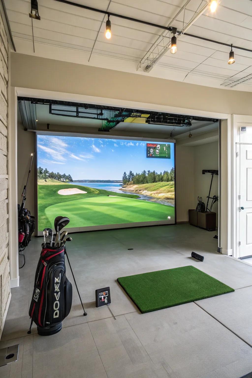 An impact screen brings the golf course experience right into your garage.