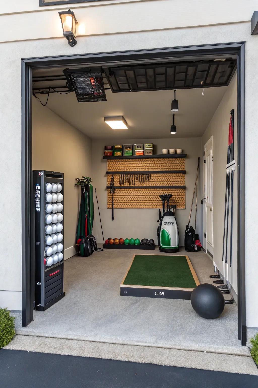 Use vertical space to keep your golf area neat and effective.