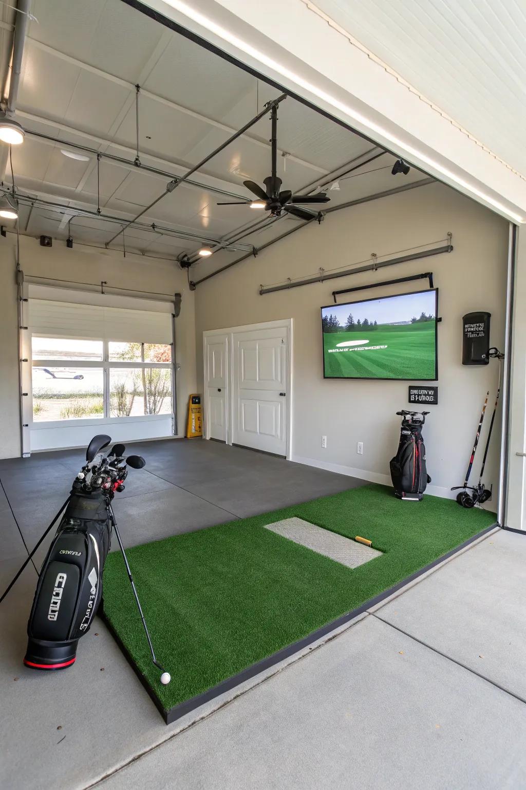 Artificial turf brings the course to your garage.