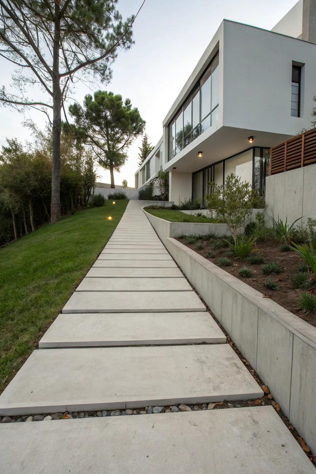 Minimalist walkways create a neat and modern aesthetic.