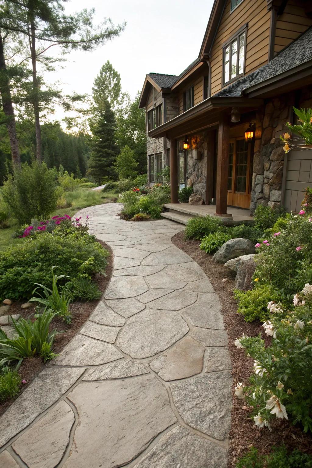 Stamped concrete provides a cost-effective alternative to natural stone.