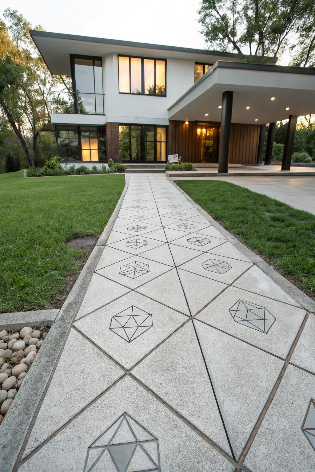 Geometric patterns bring an element of visual intrigue to concrete walkways.