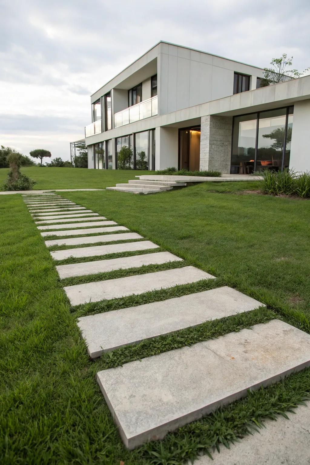 Oversized stepping stones fashion a playful and modern walkway.