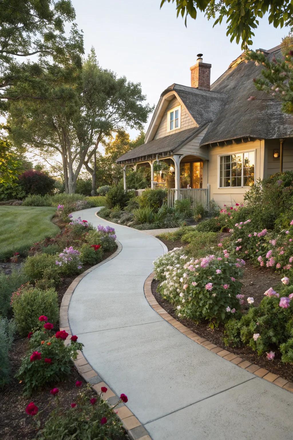 Curved walkways bring an essence of the outdoors to your entrance.