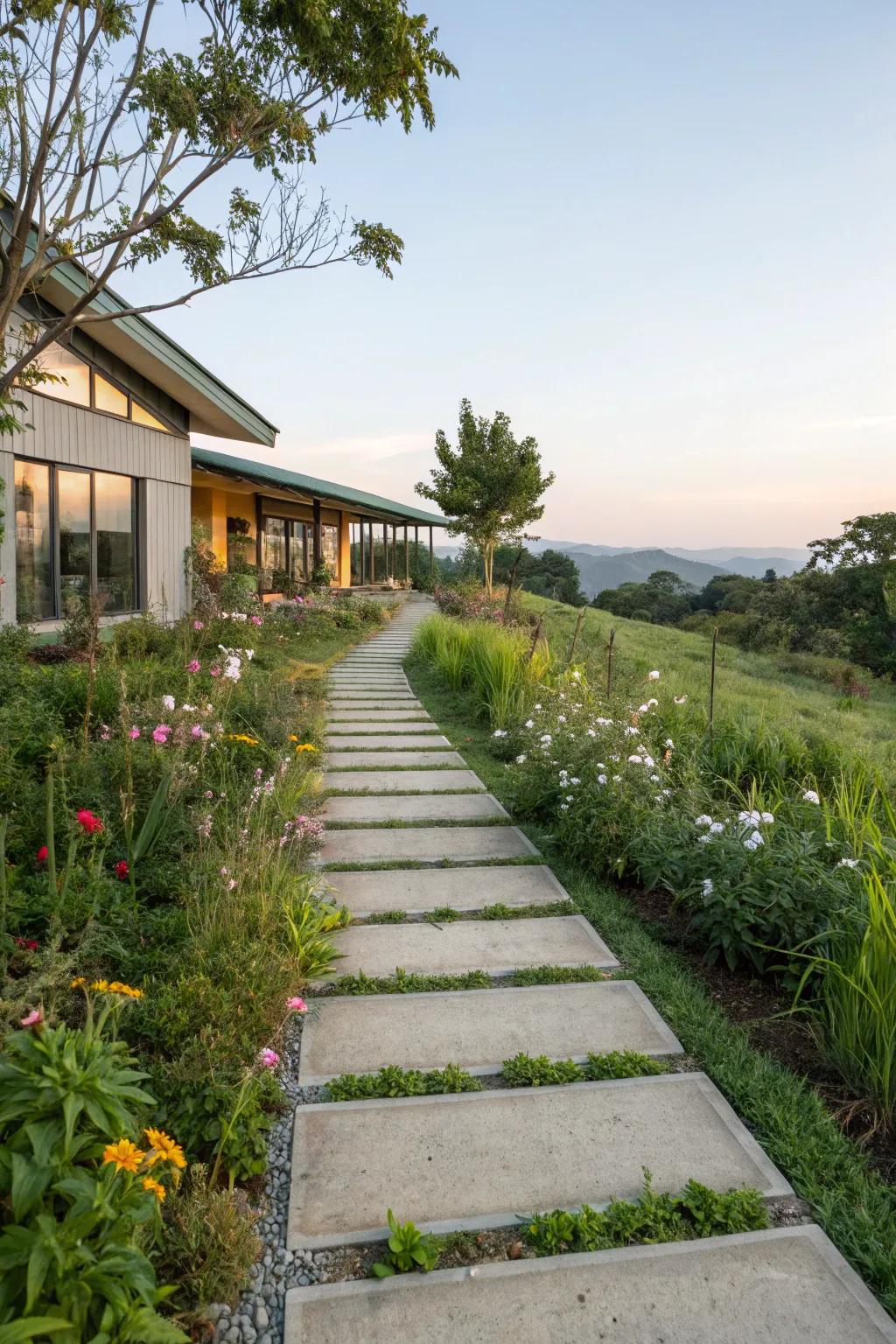 Permeable concrete walkways are ecologically sound and practical.