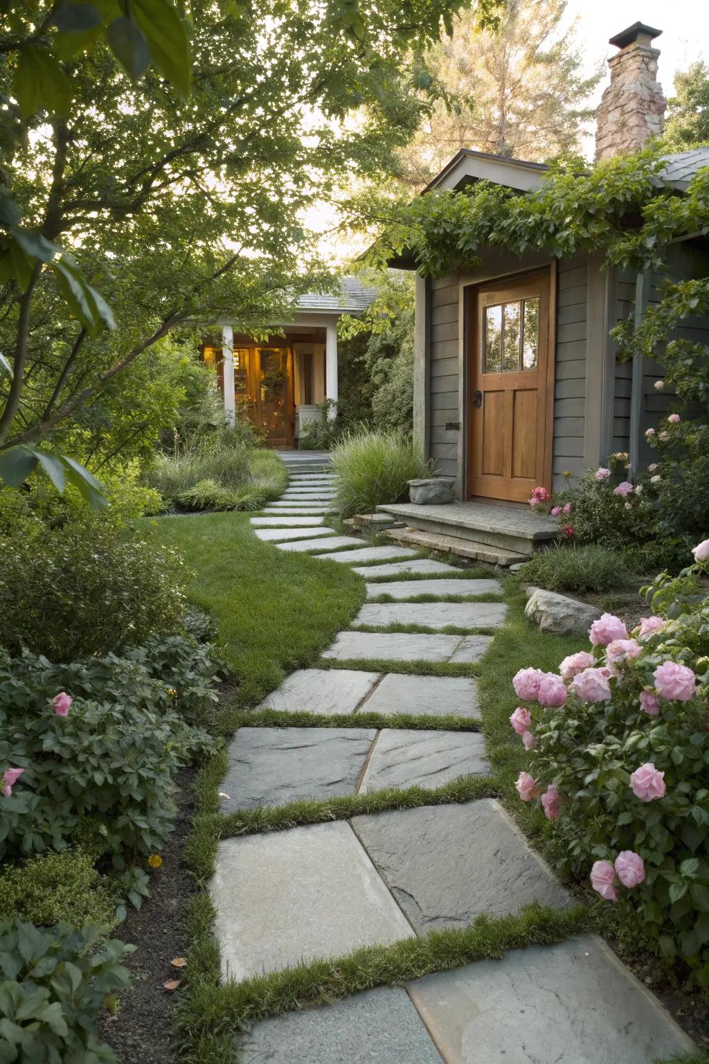 The fusion of concrete and stone makes for an unforgettable entrance.