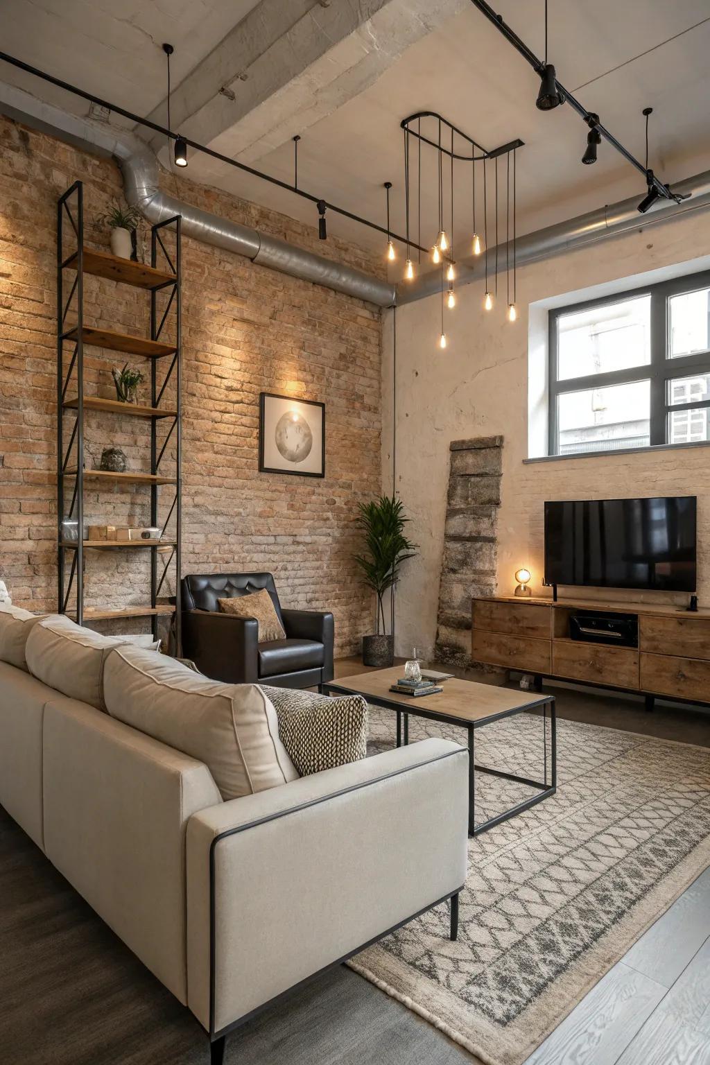 Neutral tones allow industrial elements to take center stage.