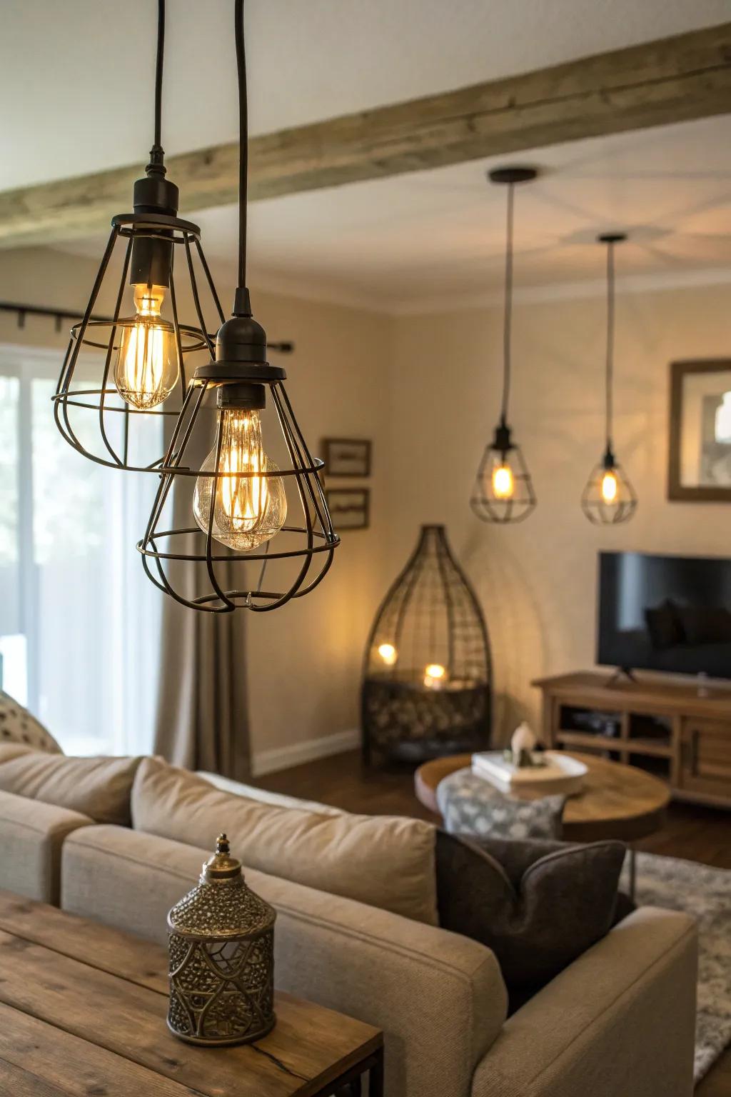 Industrial lighting fixtures add character and ambiance.