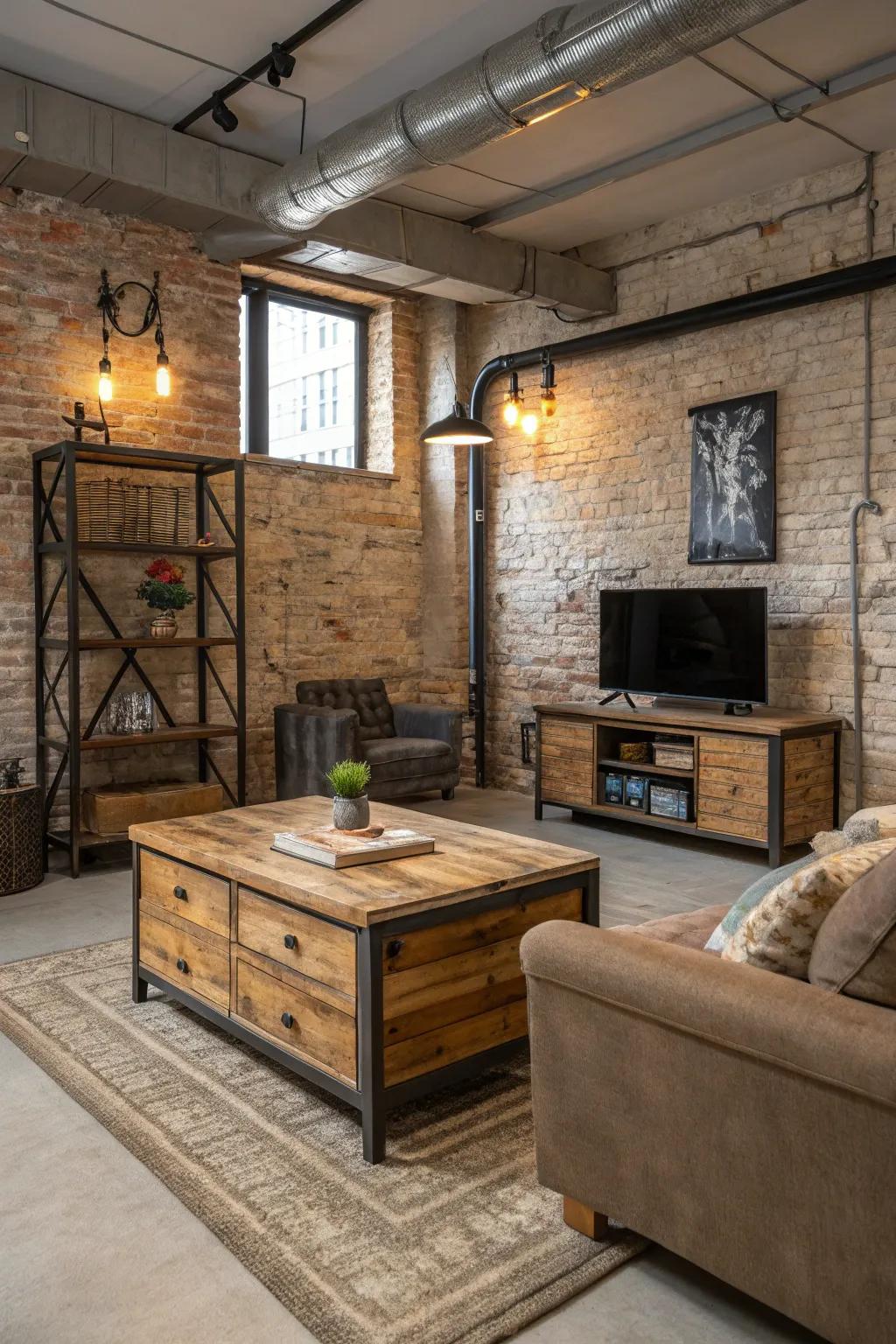 Reclaimed wood adds warmth and character to the space.