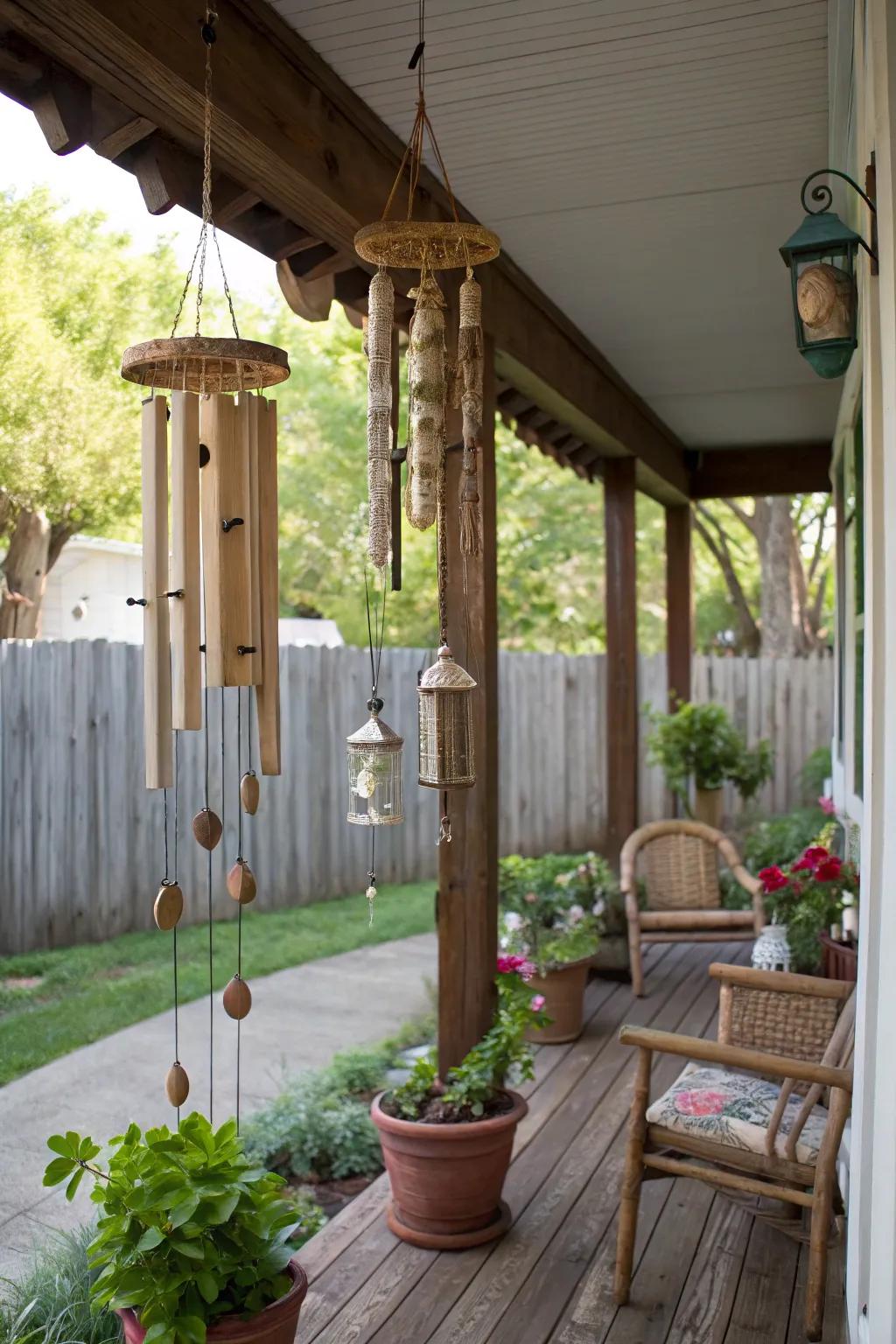 Let the wind play with rustic wind chimes.