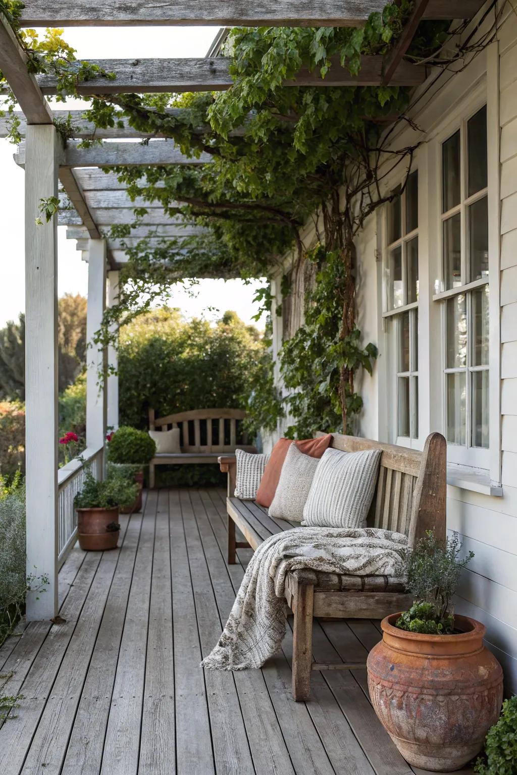 Make your porch inviting with a rustic bench.