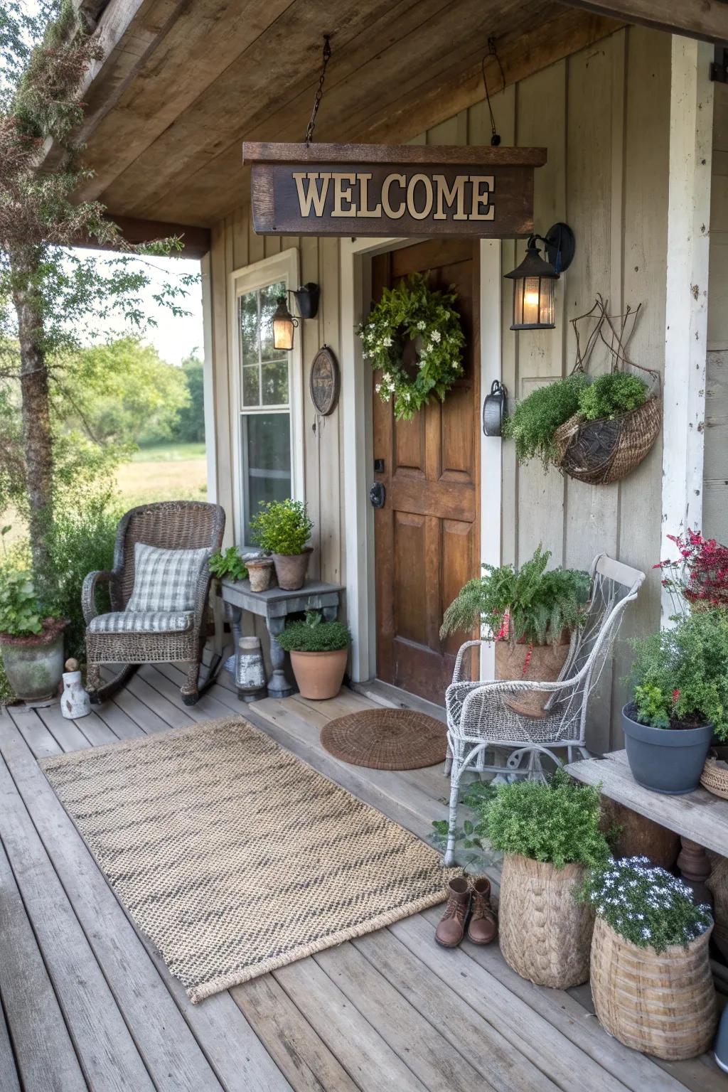 Greet visitors with a rustic welcome sign.