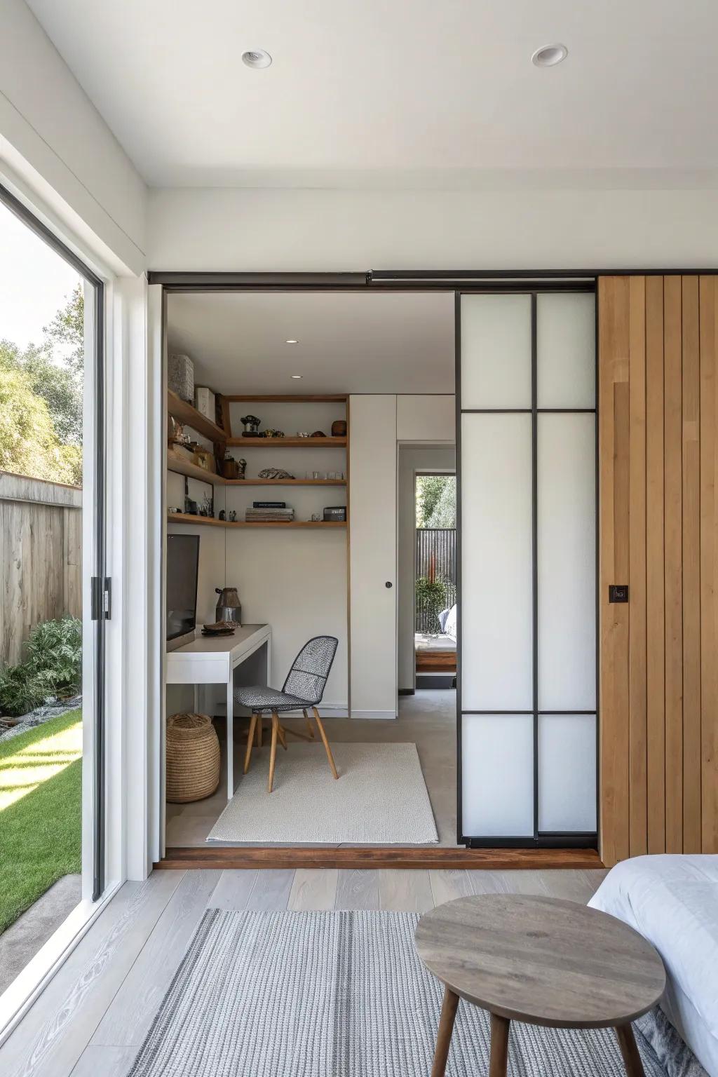 Sliding doors keep the flow and save space.
