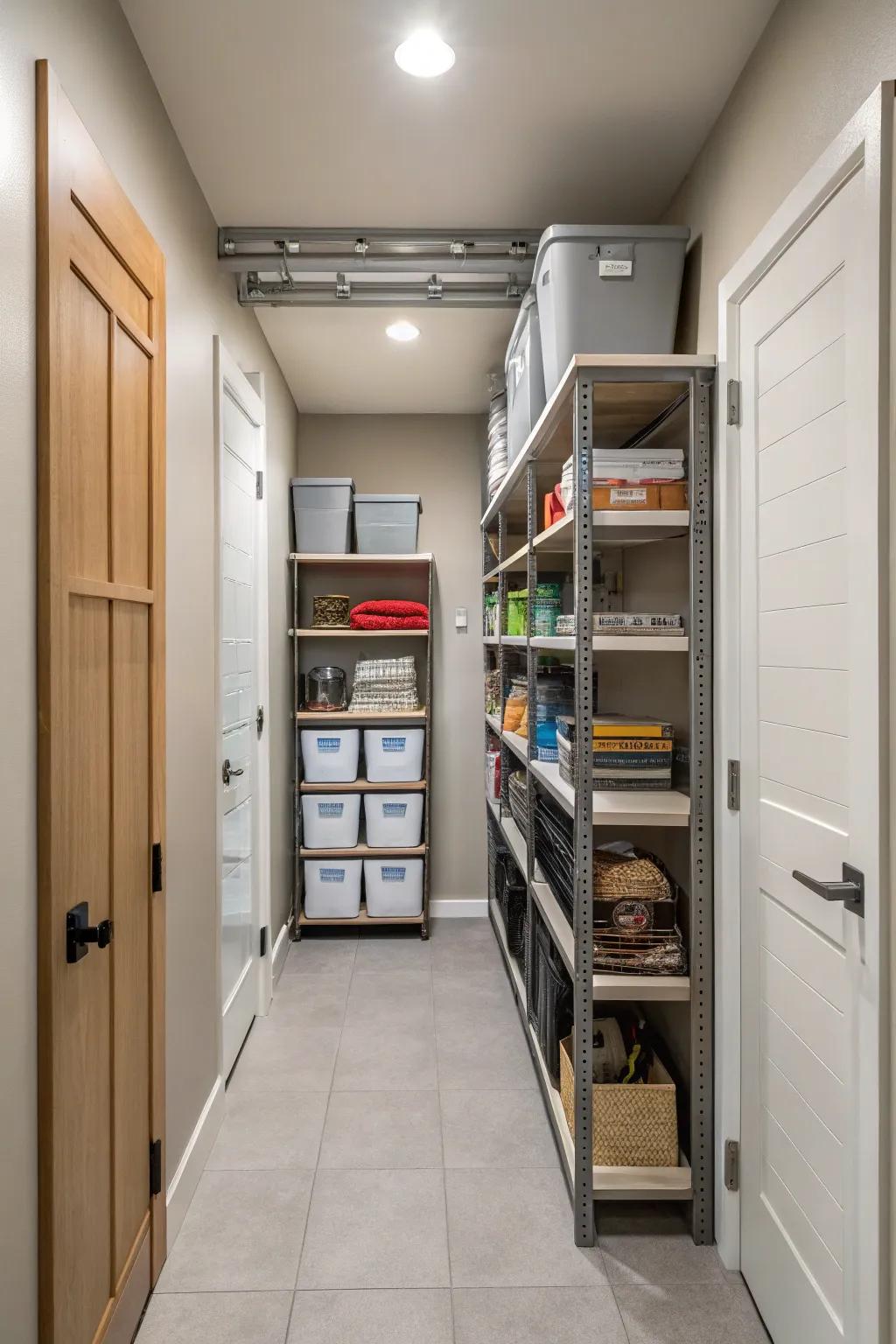 Storage above your head makes use of every inch without cluttering the floor.