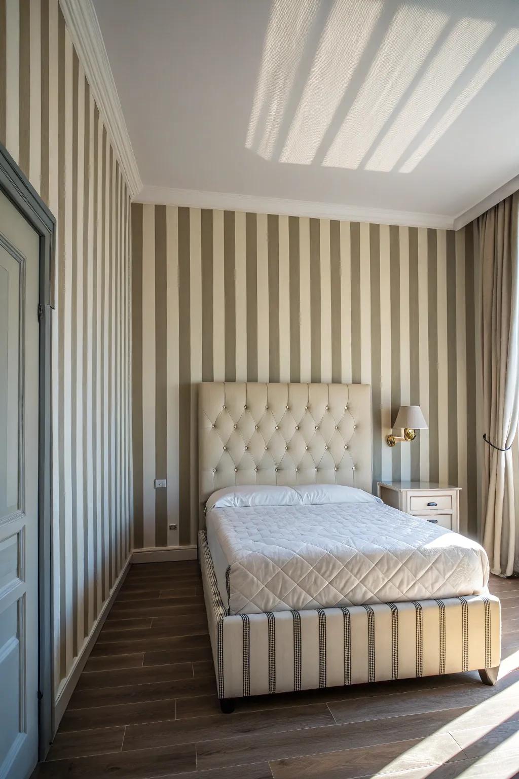 Up and down lines make your eyes look up, making the room feel taller.