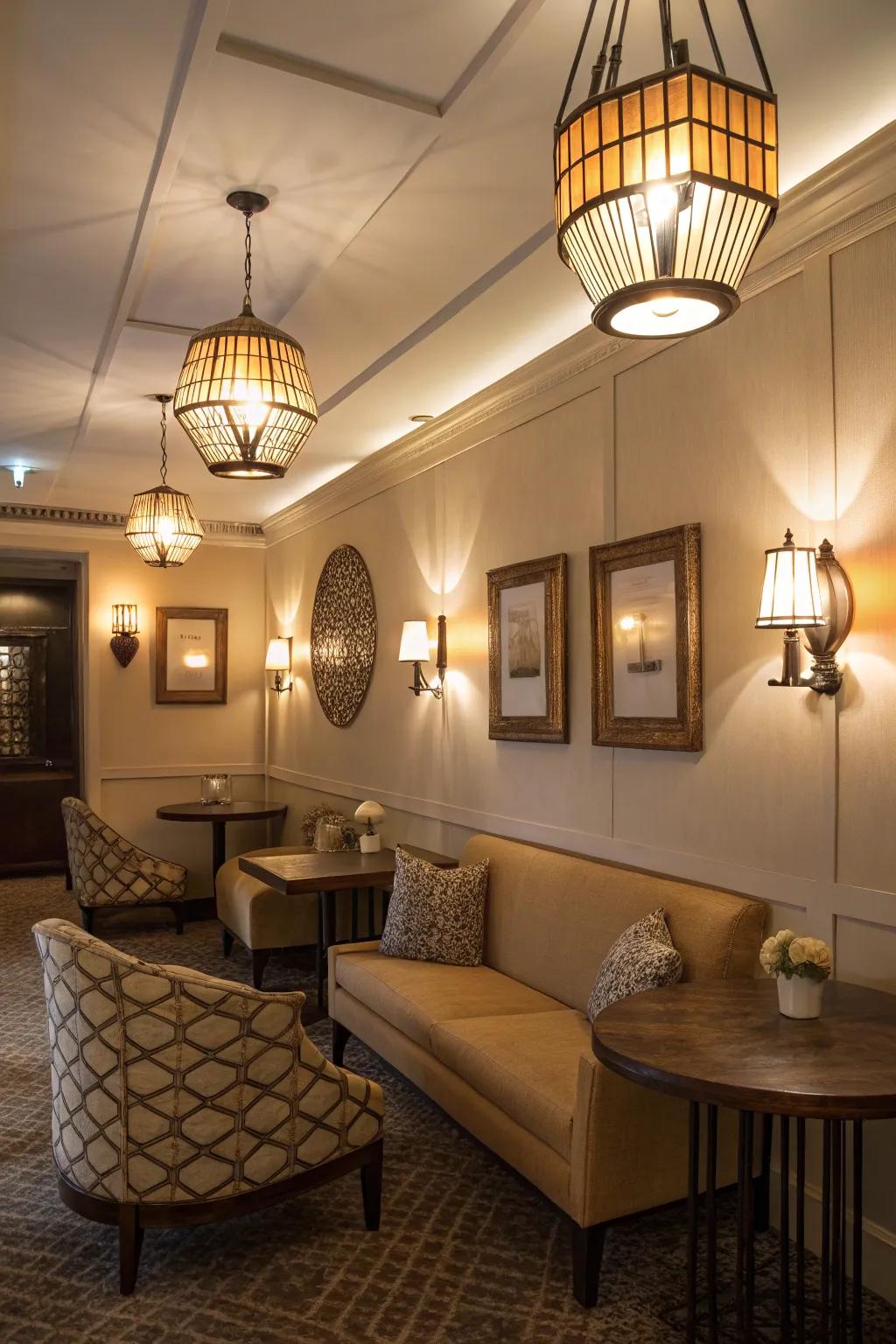 Layered lighting brings depth and a cozy feel to tiny rooms.