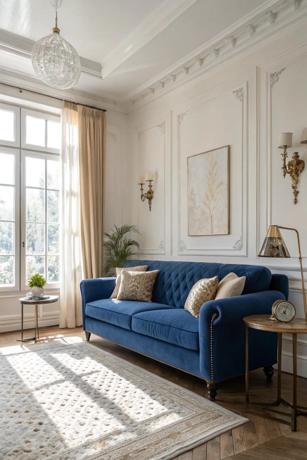 Soft shades bring out the beauty of the sapphire settee, delivering a tranquil and balanced atmosphere.
