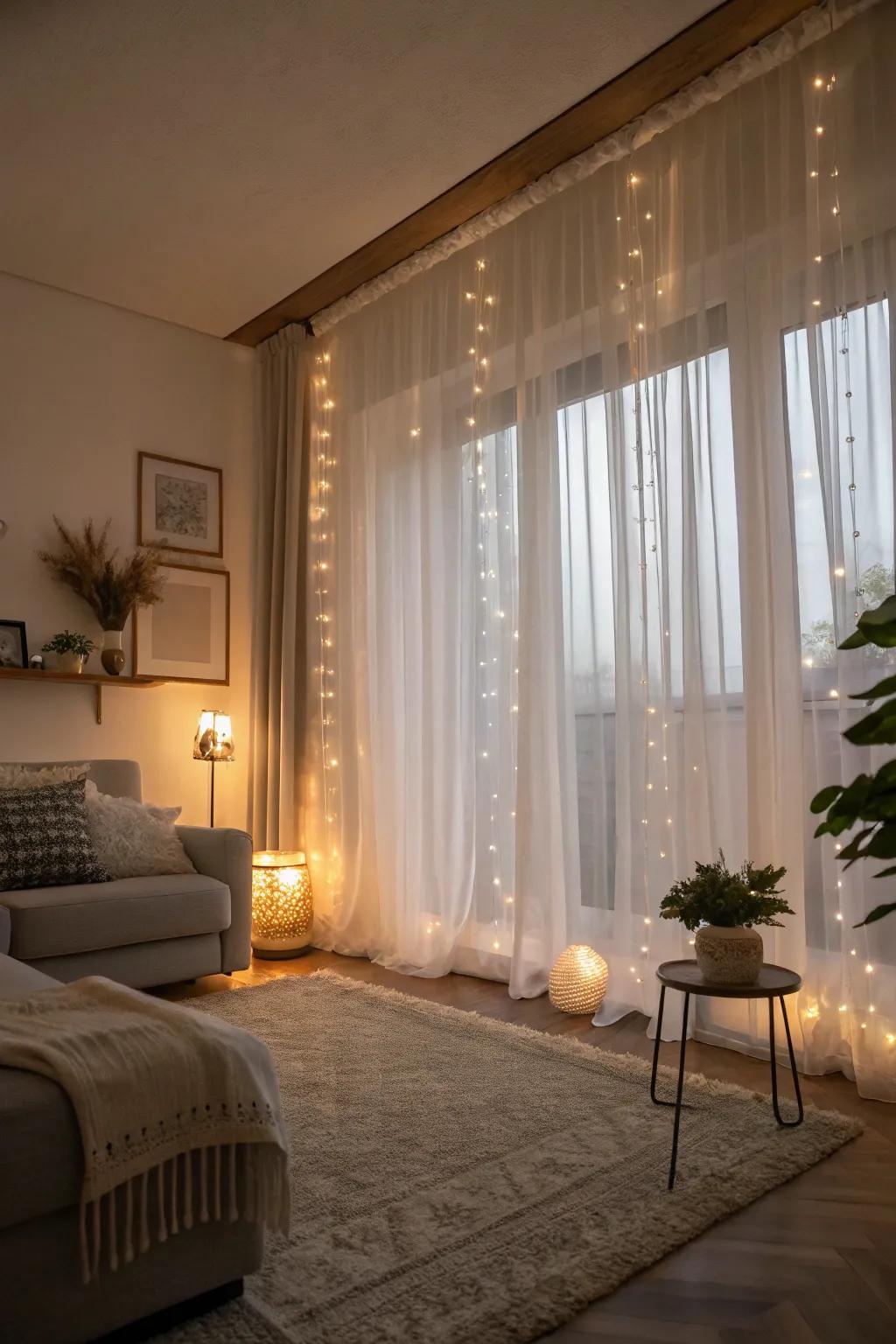 Layered sheers create a dreamy and layered effect in the area.