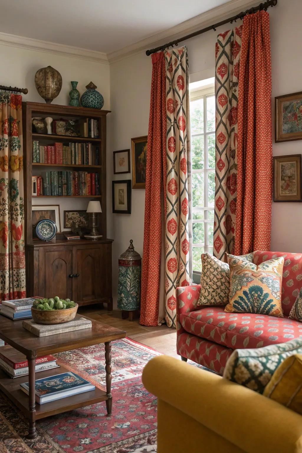 Patterned window coverings introduce energy and individuality to your living space.