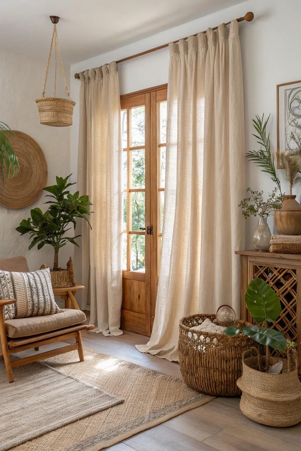 Natural textiles in window coverings add warmth and a homey feel.