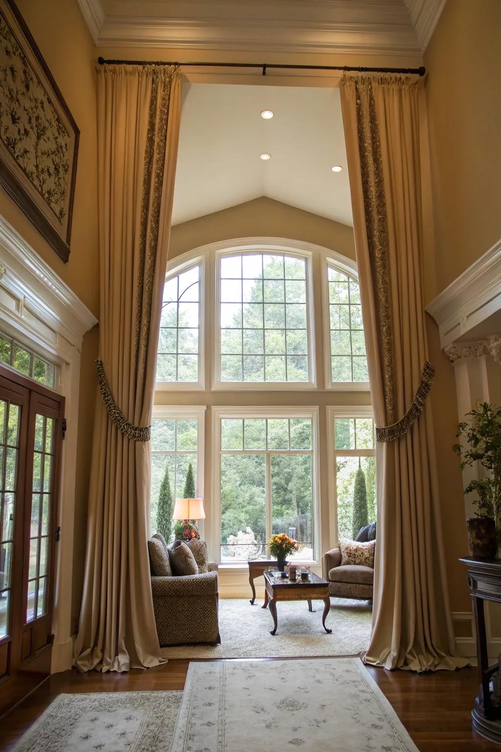 Window coverings that frame the area enhance its architectural beauty.