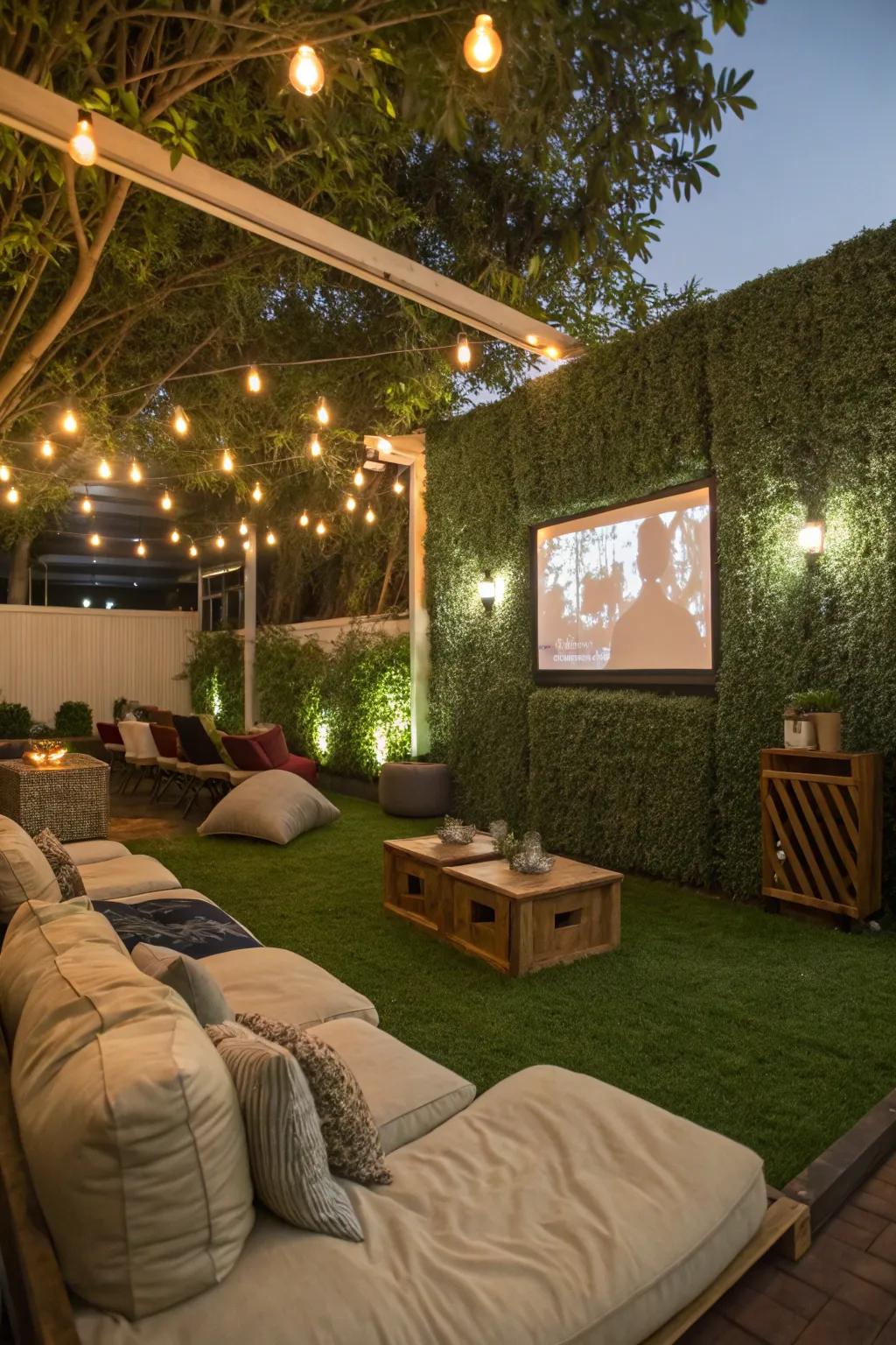 A vertical garden enhances the ambiance of an entertainment area, making it unforgettable.