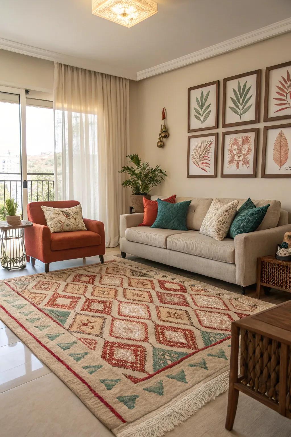 A carefully chosen rug can bring a sense of harmony to your room's colors.