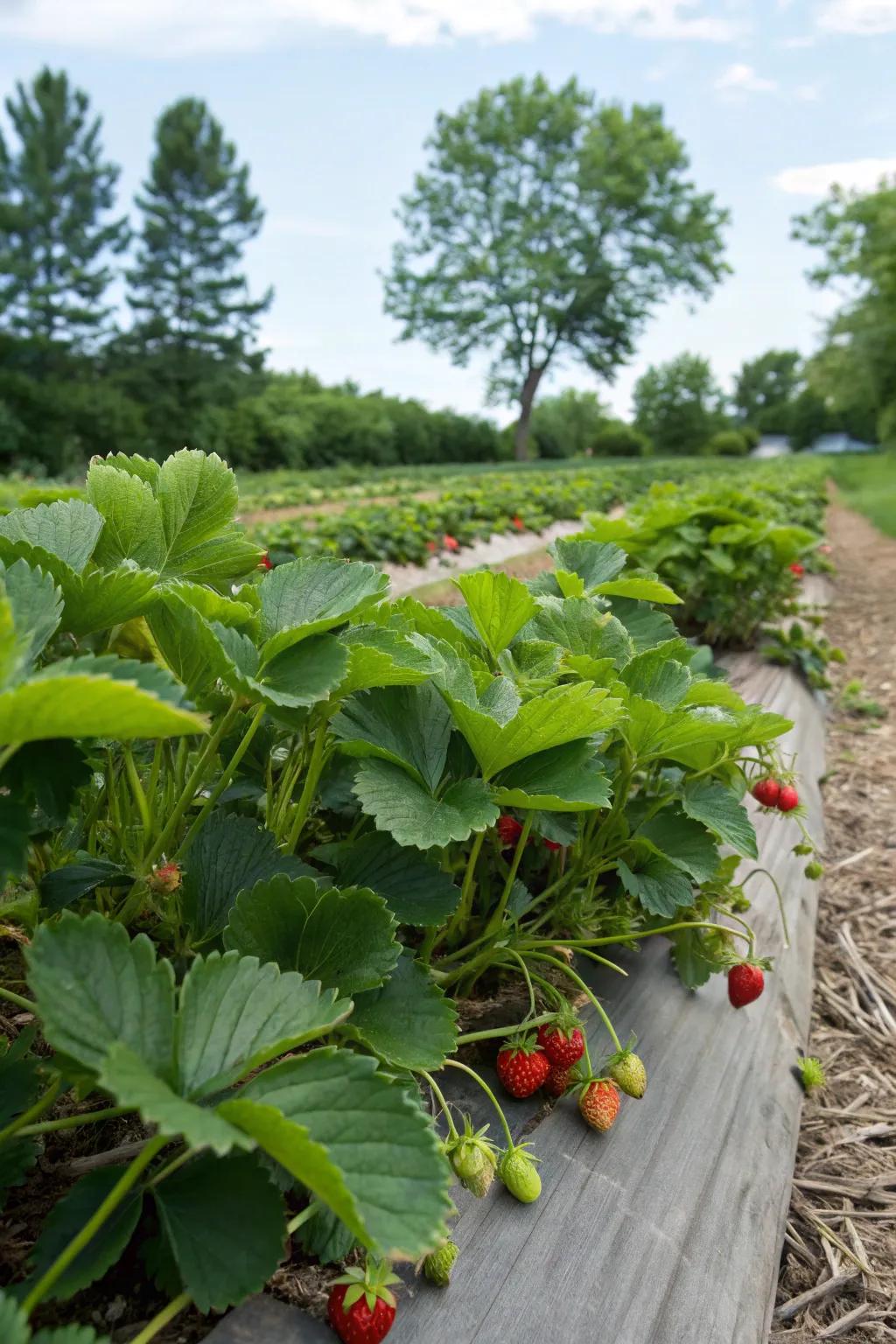 Strawberry plants creating a natural garden edge.