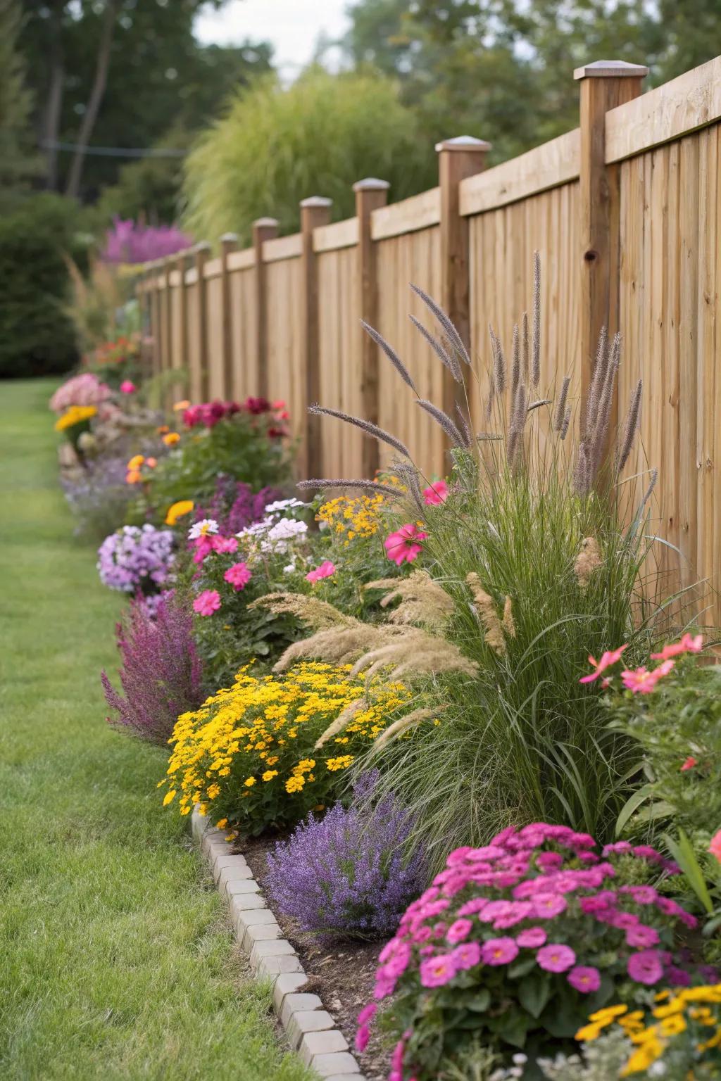 A lively mini garden can completely change the look of a fence's base.