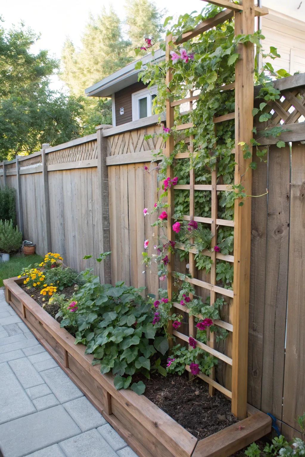 A bottom trellis holds plants well.
