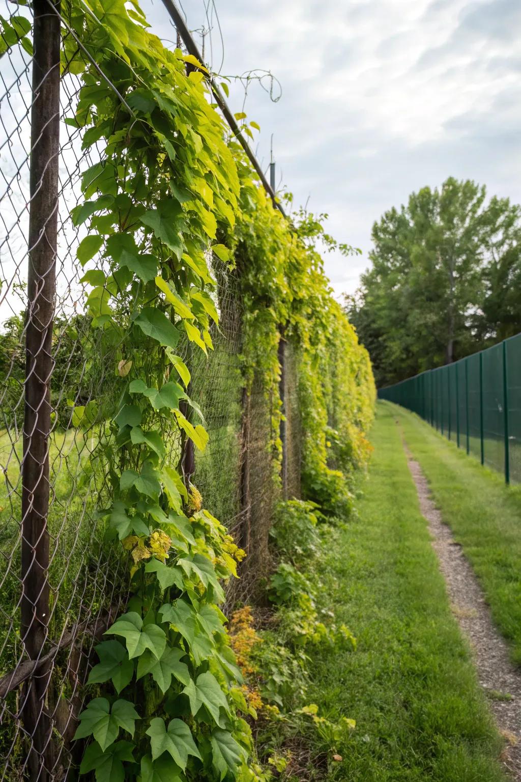 Climbing vines turn fences into green living walls.