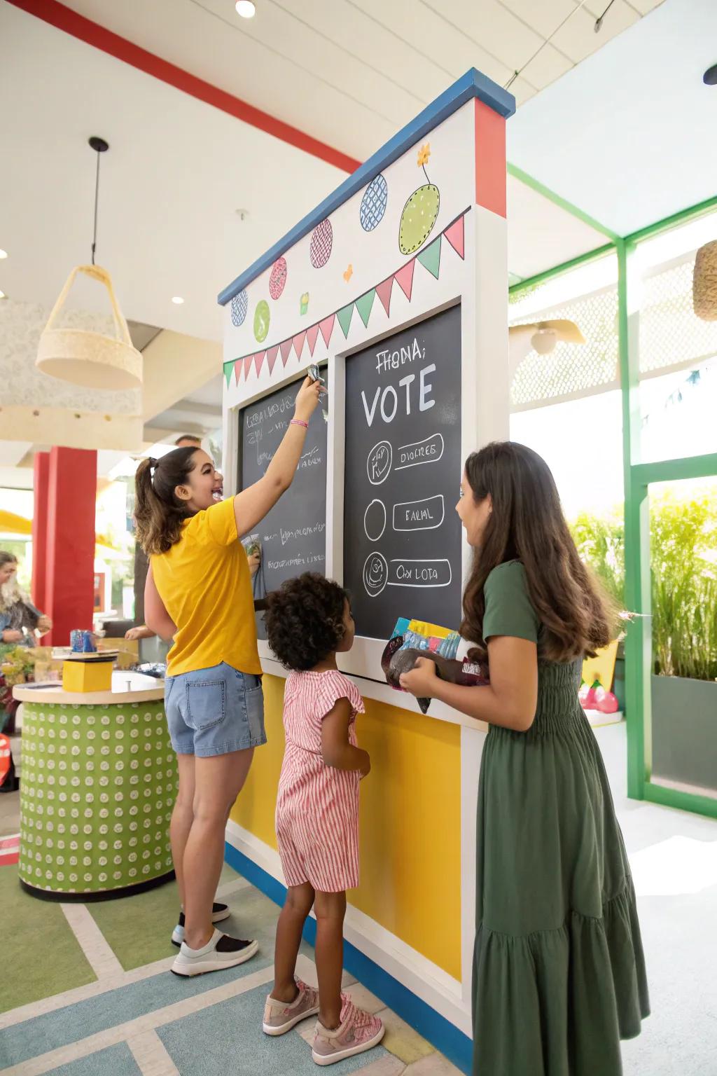An interactive chalkboard inviting patrons to engage by voting for their favorites.