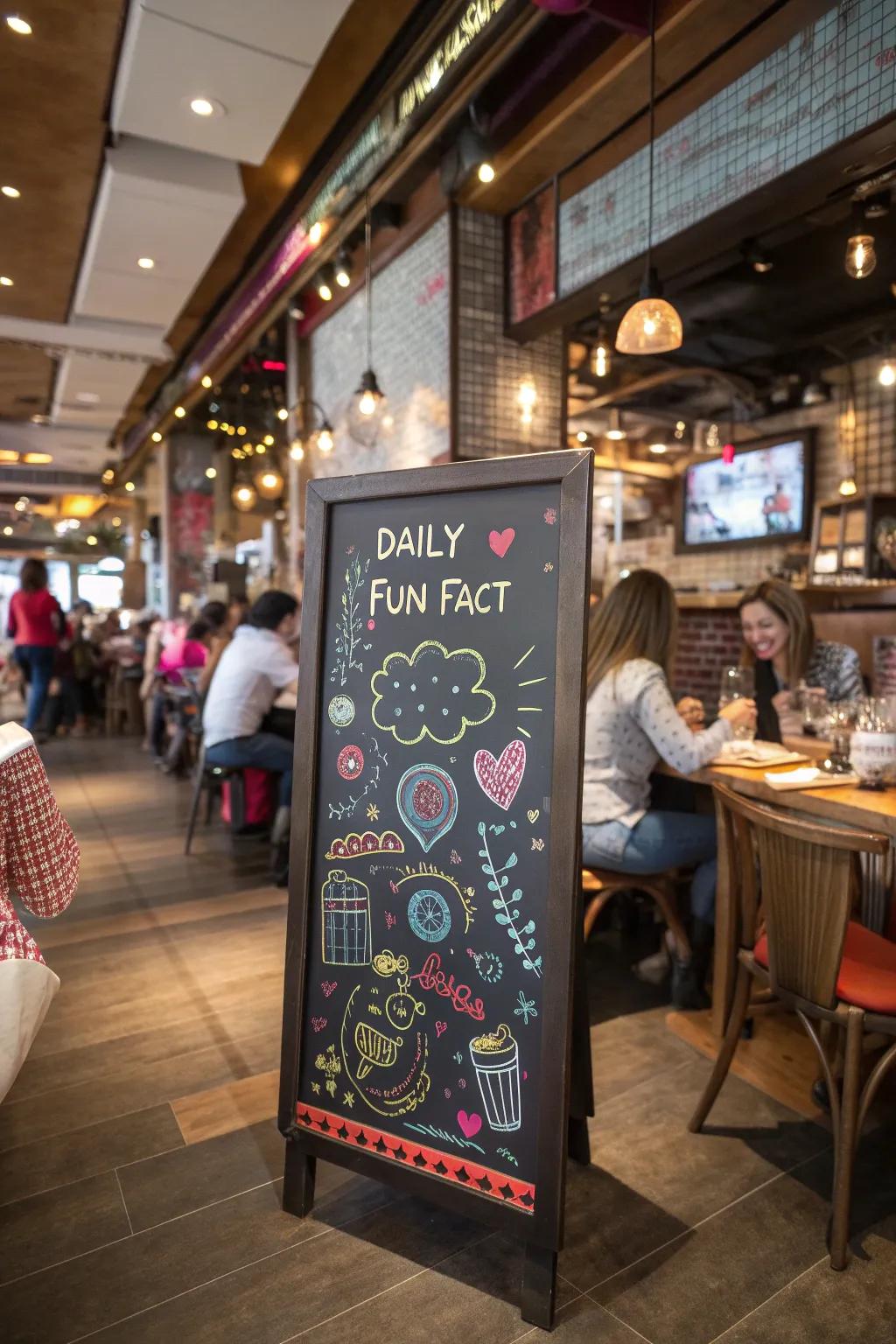 A chalkboard featuring a daily trivia area, adding an engaging twist to the setting.
