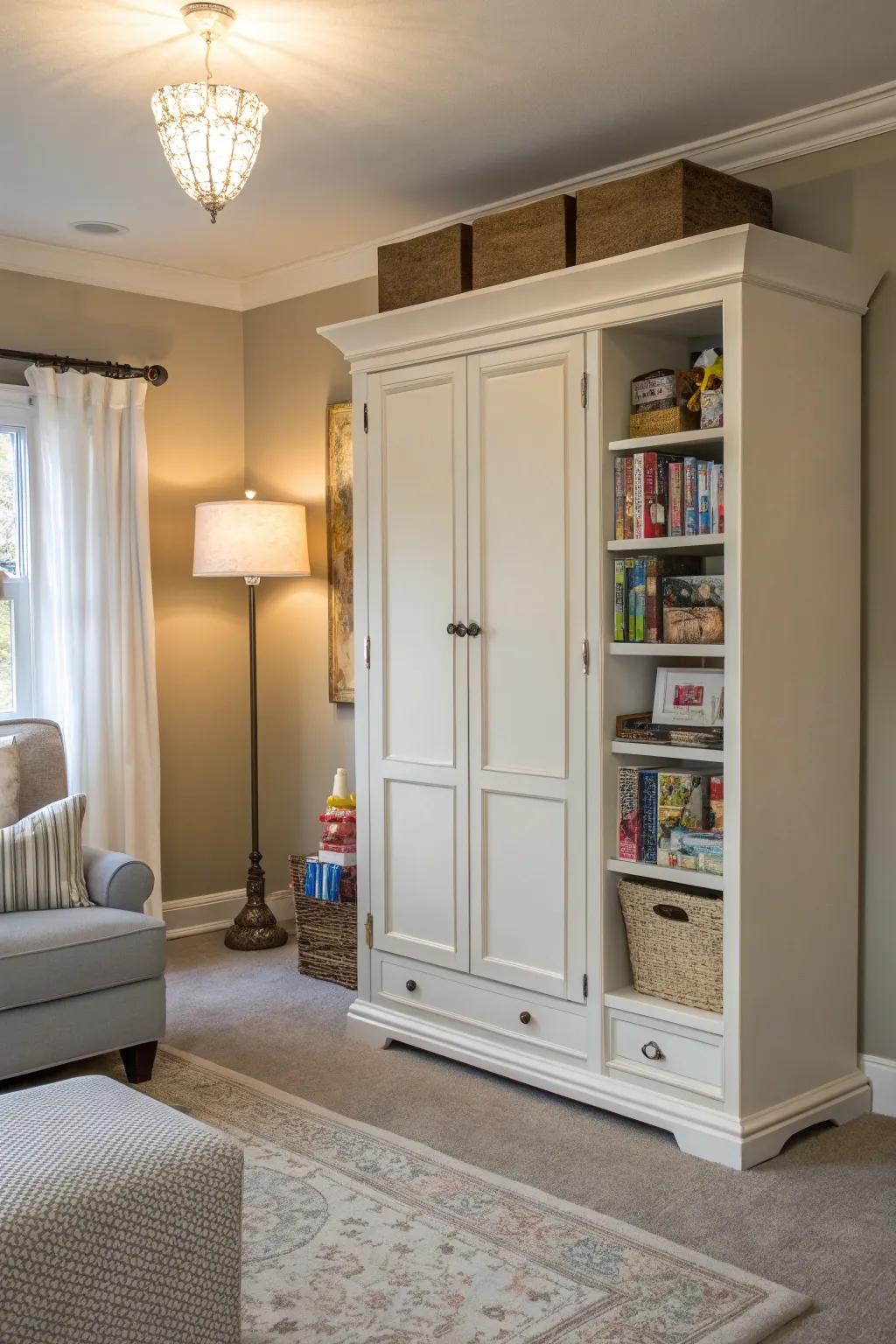 Wardrobes maintain tidy rooms and toys out of sight.