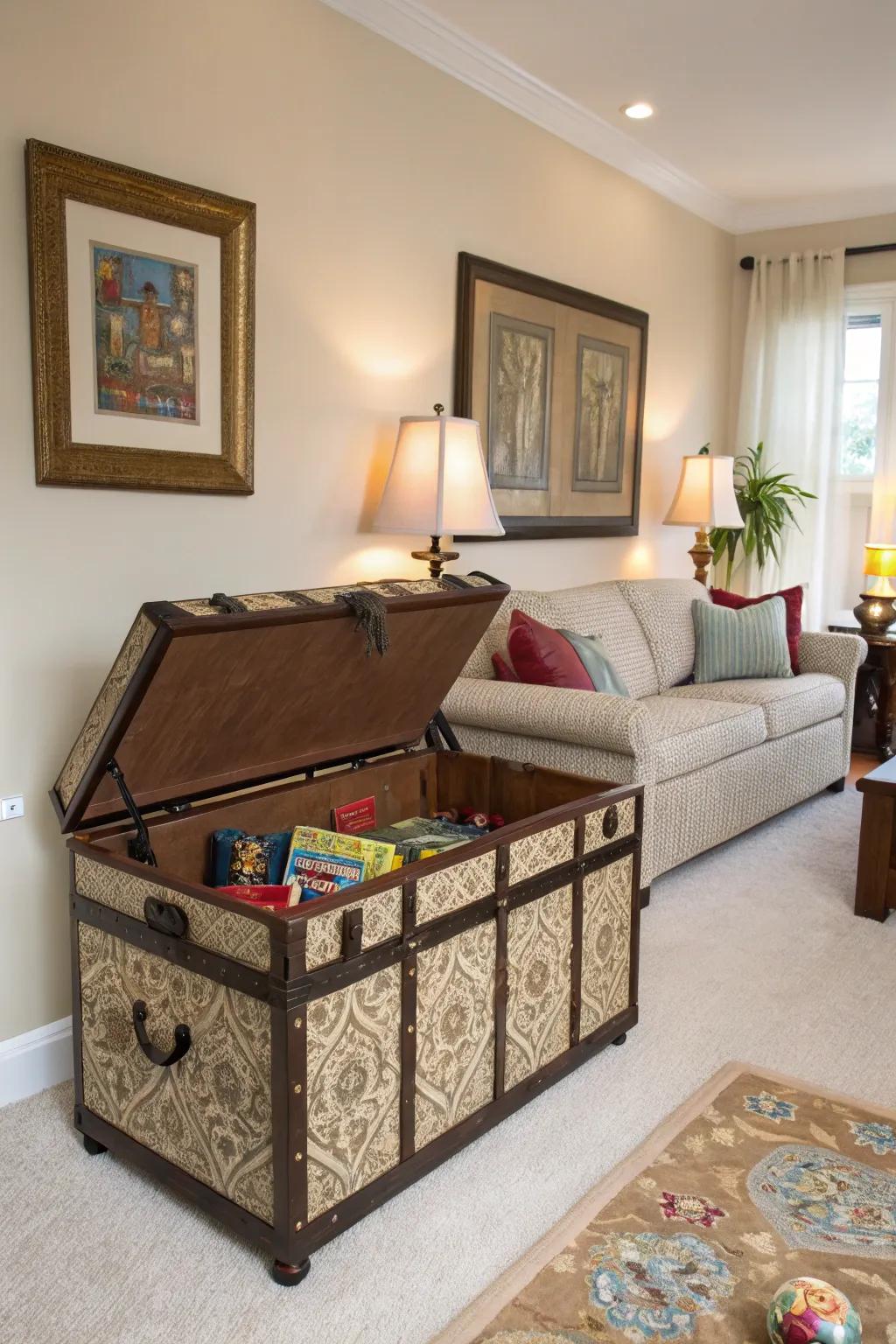 Ornamental chests offering stylish toy storage.